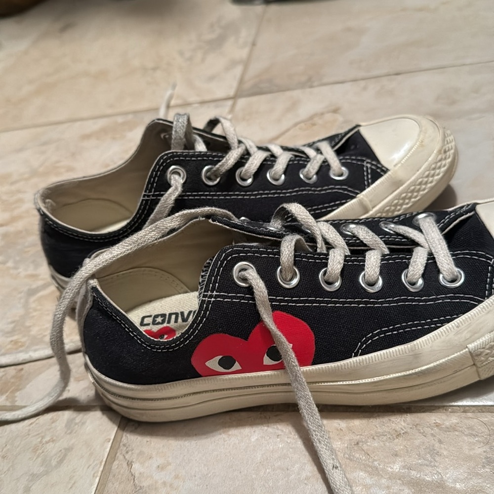 Black Canvas Sneaker with Red Heart Detail - Women's Shoes - Picture 8 of 11